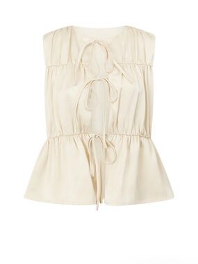 Beige Tie-Front Sleeveless Peplum Top